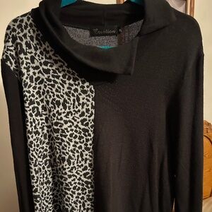 XL Black and Animal Print Creation Sweater
